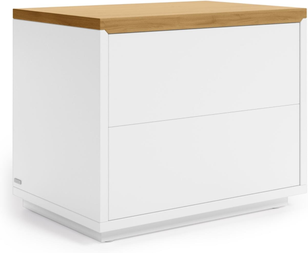 Sengebord Kave Home Abilen Moderne nordisk med hvid skuffe & egetræsplade H44ÃB36ÃL53 cm